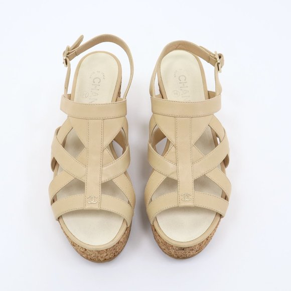 Chanel Leather Cork Platform Sandals - Picture 1 of 9